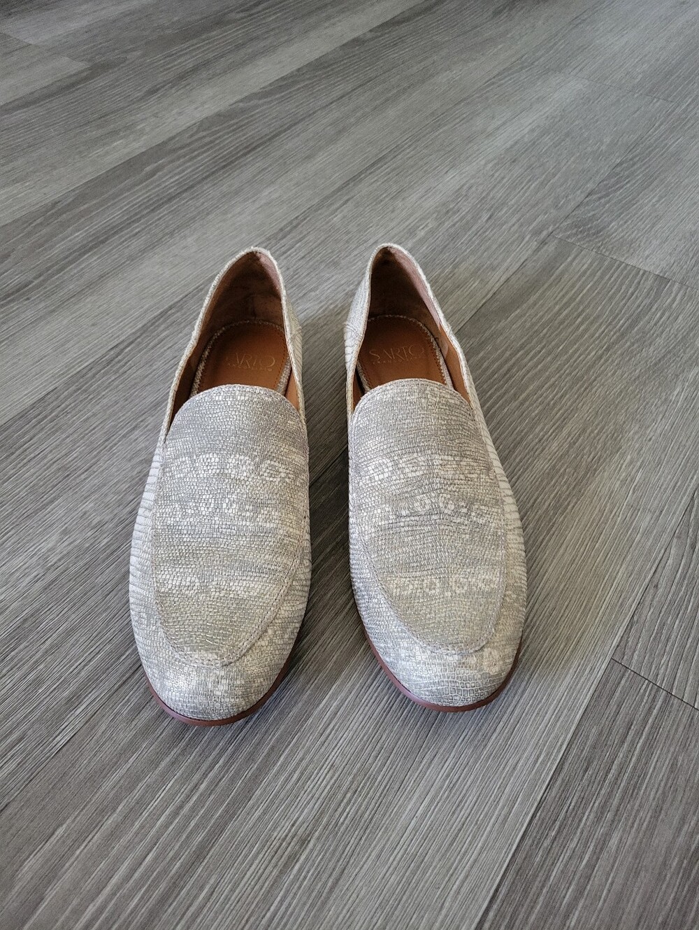 Franco Sarto Neutral Metallic Snake Leather Print Minimalist Slip-On Loafers 9